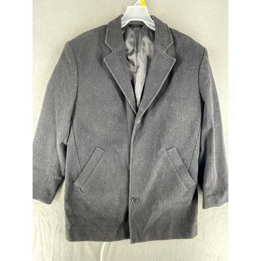 Murano Collezione Short Trench Over Coat Mens Medium Wool Single Breast Black